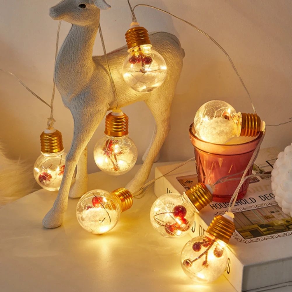

Christmas LED Bulb String Light Xmas Red Fruit Pine Needle Waterproof Fairy Garland Lamp for Party Xmas Tree Home Bedroom Decor