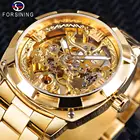 Часы наручные Forsining Мужские автоматические механические, брендовые Роскошные полностью золотистые дизайнерские светящиеся часы-скелетоны в стиле ретро