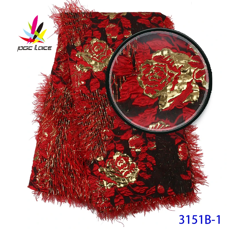 

French Lace Brocade Jacquard Fabric African Embroidery Sequence Nigerian French Party Latest High Quality With Feather 2020