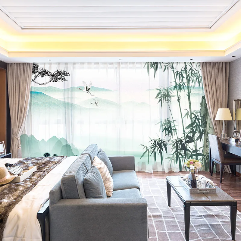 Шторы с бамбуковым принтом в современном стиле s оконные тюлевые сетчатые