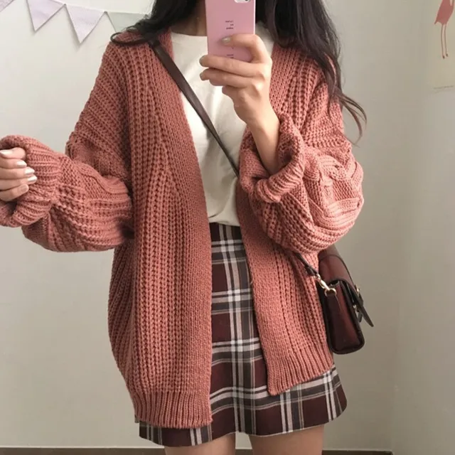 Brand New Korean Style Women Loose Cardigan Autumn Winter Warm Sweater Kawaii Girl Casual Long Knitted Cardigan Outwear 1