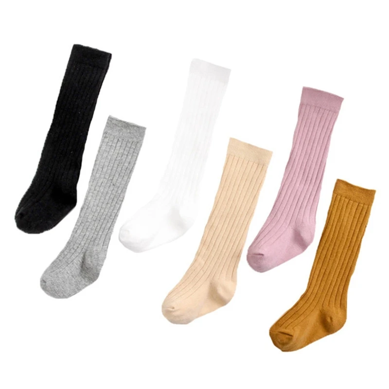 

6 Pair Solid Color Knee-Length Baby Girl Long Socks Children Striped Spring Sock 54DA