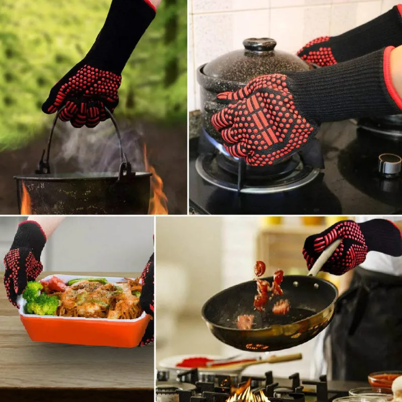

One Piece BBQ Gloves High Temperature Resistance Oven Mitts 500 800 Degrees Fireproof Barbecue Heat Insulation Microwave Gloves