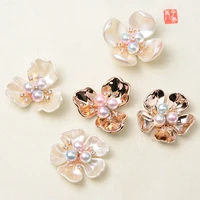 5pcslot alloy rhinestone buttons shell pearl flower heart jewelry accessories bride bouquet flower diy bag hair material