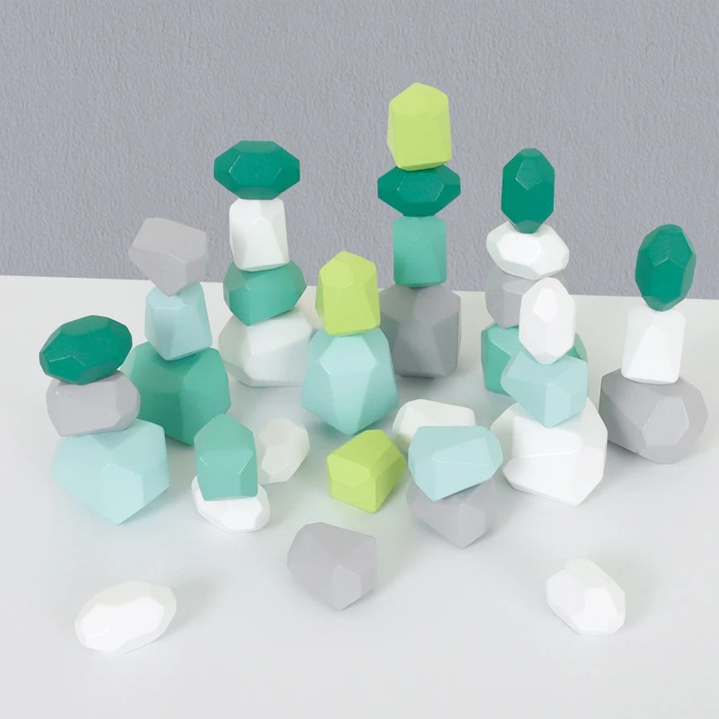 

Kids Wooden Colored Stone Blocks Building Block Educational Toy Creative Nordic Style Stacking Game Rainbow Wooden Toy