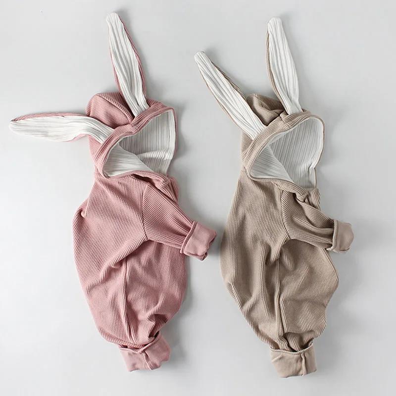 

0-2Yrs Autumn Winter Infant Baby Boys Girls Rompers Baby Clothes Rabbit's Ears Long Sleeve Hooded Rompers Baby Boys Girls Romper