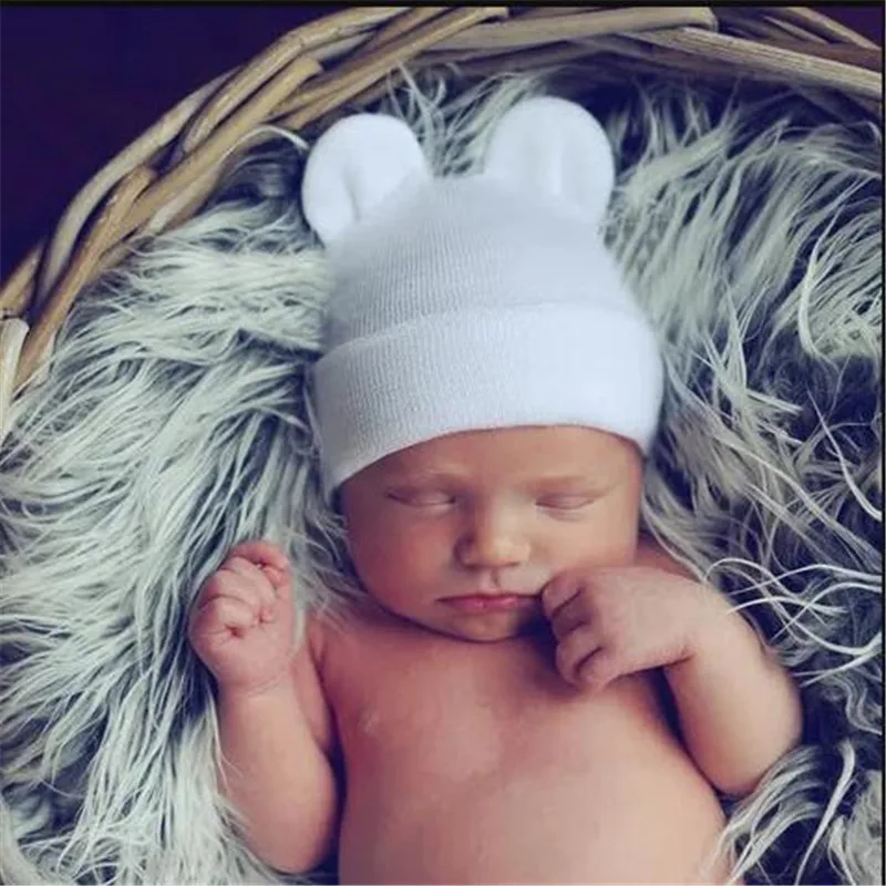 Gorros de punto a rayas de algod&oacute;n para beb&eacute;, gorros adorables para reci&eacute;n nacido, ni&ntilde;os y ni&ntilde;as, Unisex, con orejas de conejo, de 0 a 6 meses-0