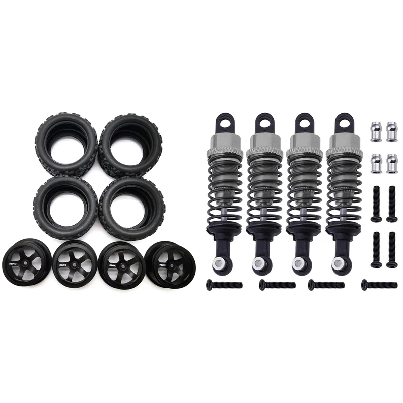 

4Pcs Shock Absorber Assembled Damper with ​Metal Wheel Rim with Rubber Tire Tyre,for Wltoys A959 A969 A979 RC Car Parts