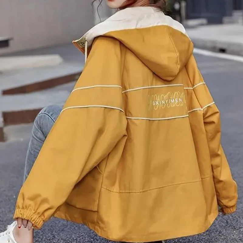 

Модная Высококачественная куртка для инструментов, Женская Повседневная Свободная модная однотонная куртка с капюшоном и обычным рукавом,...