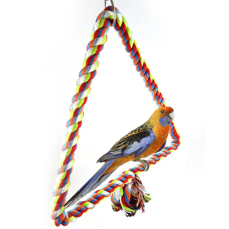 

Rope Swing Parrot Hanging Playing Toys Bird Accessories Color Woven Cotton Rope Parrot Swing Toy Funny Triangle Cotton