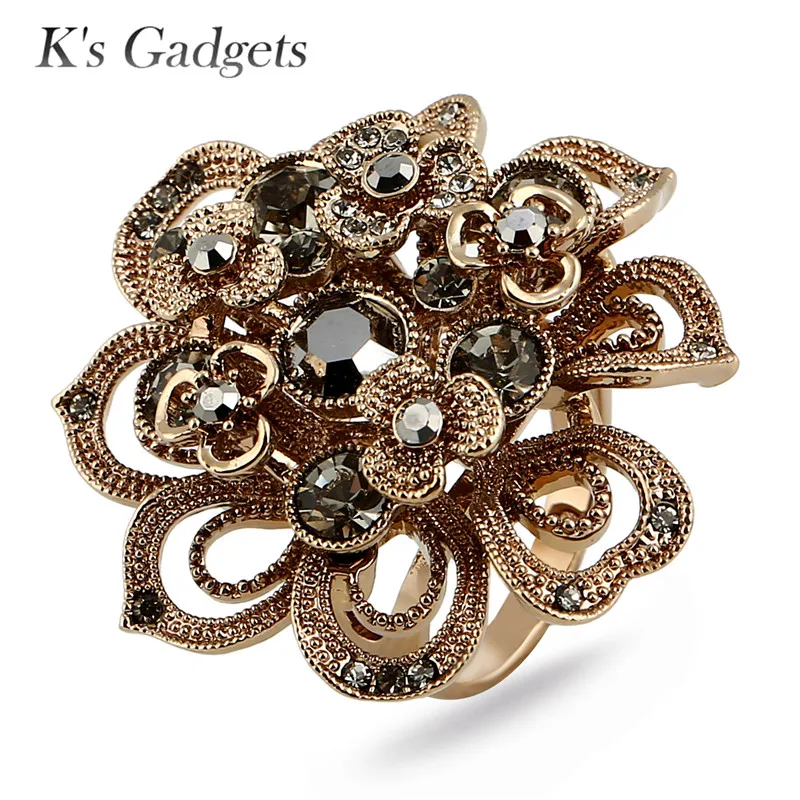 K's гаджеты Кристалл Стразы большие кольца с цветами для женщин антикварные