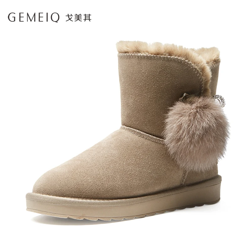 GEMEIQ Genuine dermal Cow Suede Warm Short Pipe Snow Boots Women's Non-slip 2019 Winter New Fashion Velvet | Обувь