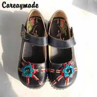 careaymade folk style head layer cowhide pure handmade carved shoesthe retro art mori girl shoeswomens casual sandalssize 40