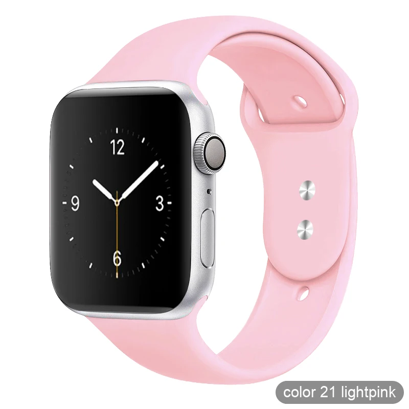 Цветной мягкий силиконовый спортивный ремешок для Apple Watch серии 1 2 3 4 5 38 мм 42 мм резиновый ремешок для часов 40 мм 44 мм iWatch 4/5 - Цвет ремешка: 21 Light pink
