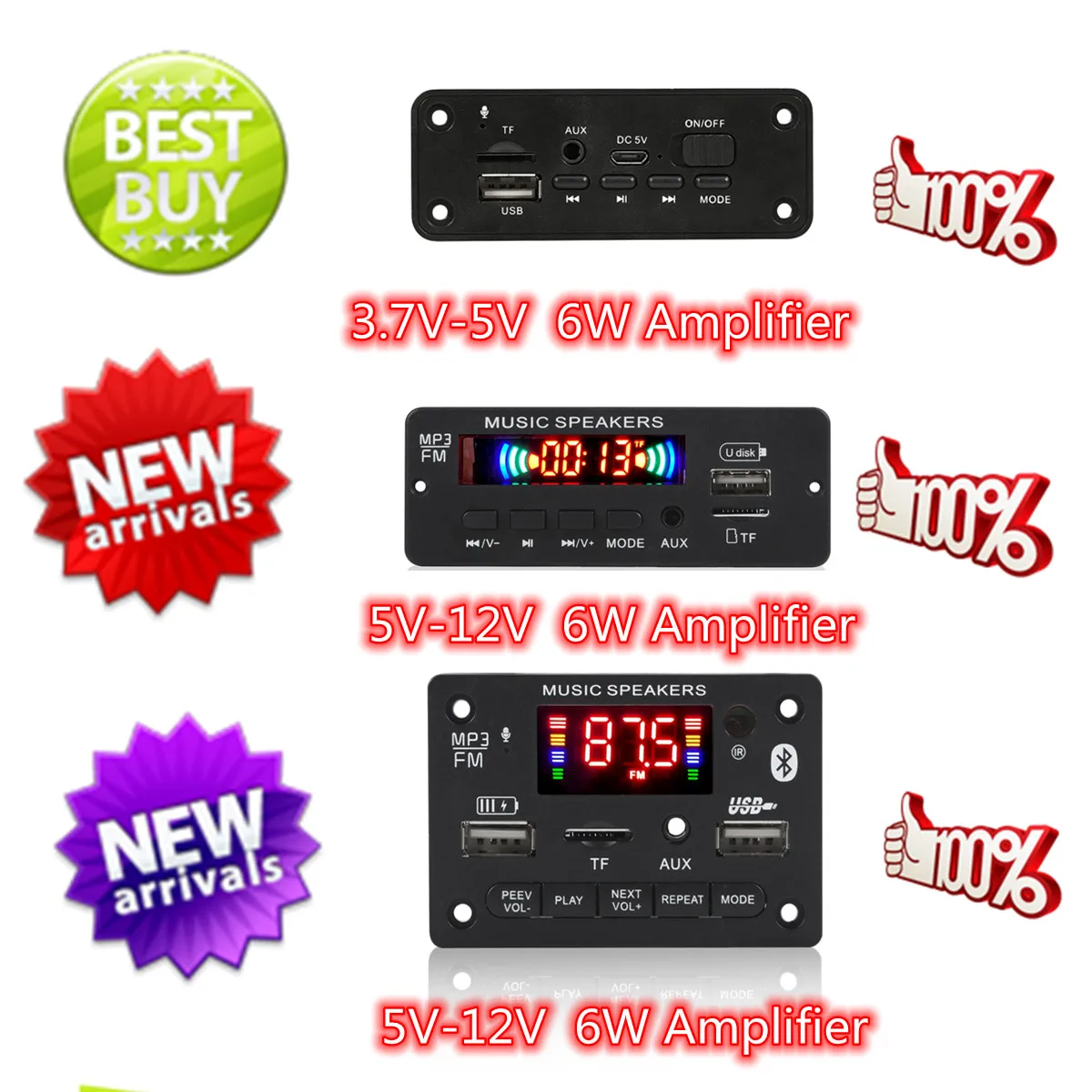 Модульный декодер громкой связи 3 В-12 в для MP3-плеера, Bluetooth, MP3, автомобильный радиоприемник, FM, TF, USB, 3,5 мм, WMA, AUX, аудиоприемник - изображение
