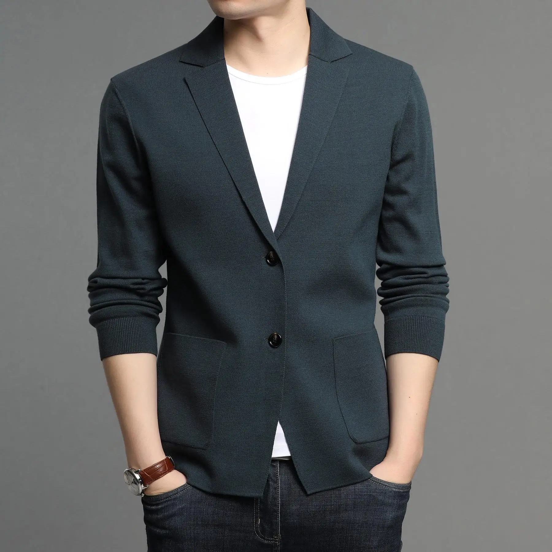 

Men Long Sleeve Cardigan Boys Casual Blazer Oversized Knitted Suit Button Up Top Male Knit Top Striped Outerwear Knitwear Xxxl