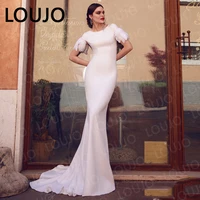 luojo mermaid wedding dress with feather short sleeves o neck boho wedding gowns chiffon bridal dress vestidos de novia