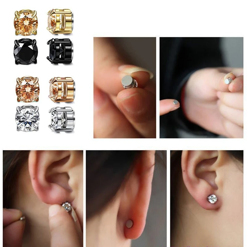 Пистолет 1 пара не пирсинг Круглый Циркон Магнитный Стад Серьги для женщин и