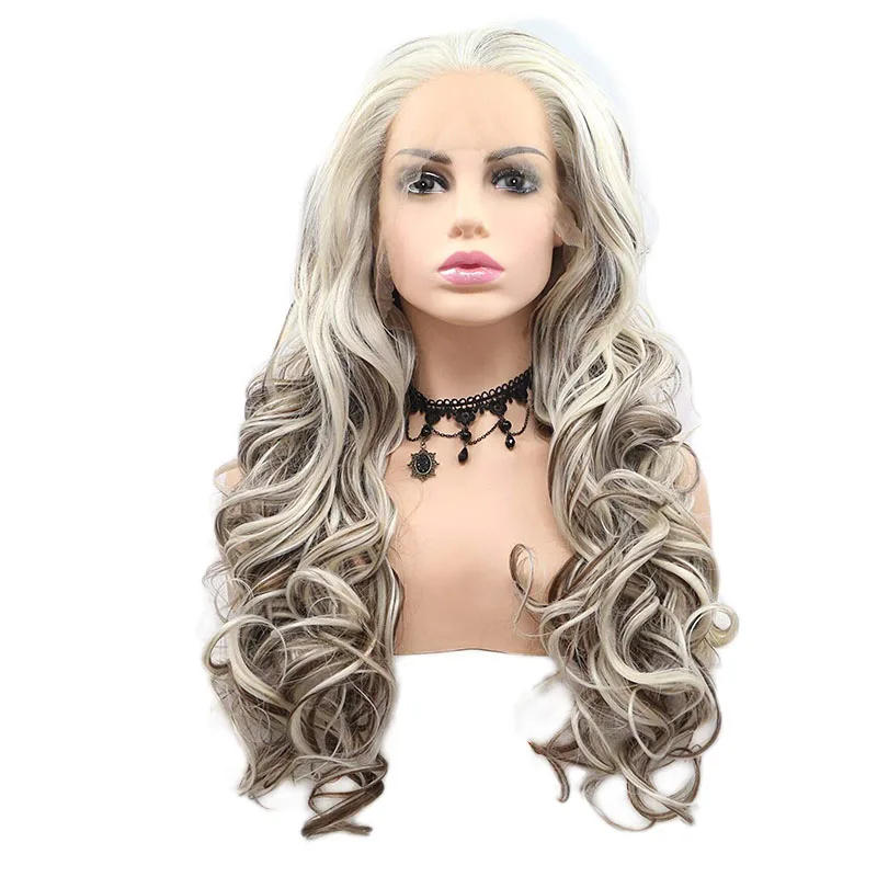 Браун Блонд меховые парики с эффектом крупных локонов для женщин, синтетические волосы, без клея, термостойкие волокна, 24 дюйма.