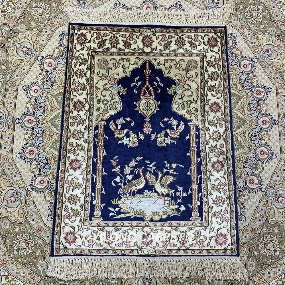 YILONG 1 5 'x 2' Синий Шелковый гобелен ручной работы маленький коврик для