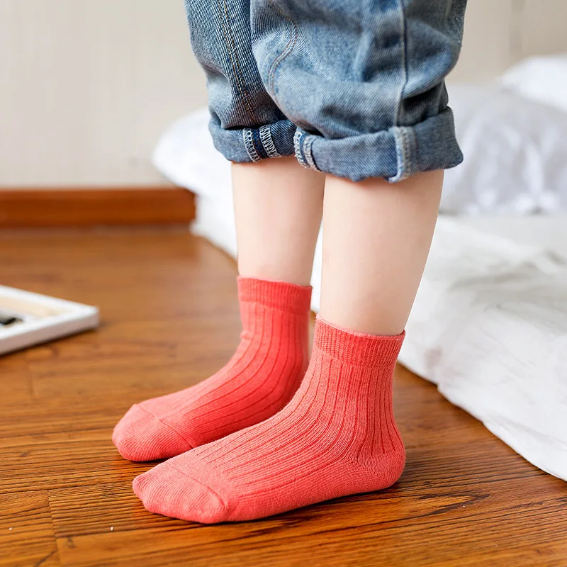 Calcetines de algod&oacute;n para reci&eacute;n nacidos, medias cortas acanaladas a rayas para ni&ntilde;os de 0 a 6 a&ntilde;os, calcet&iacute;n de Color liso-1