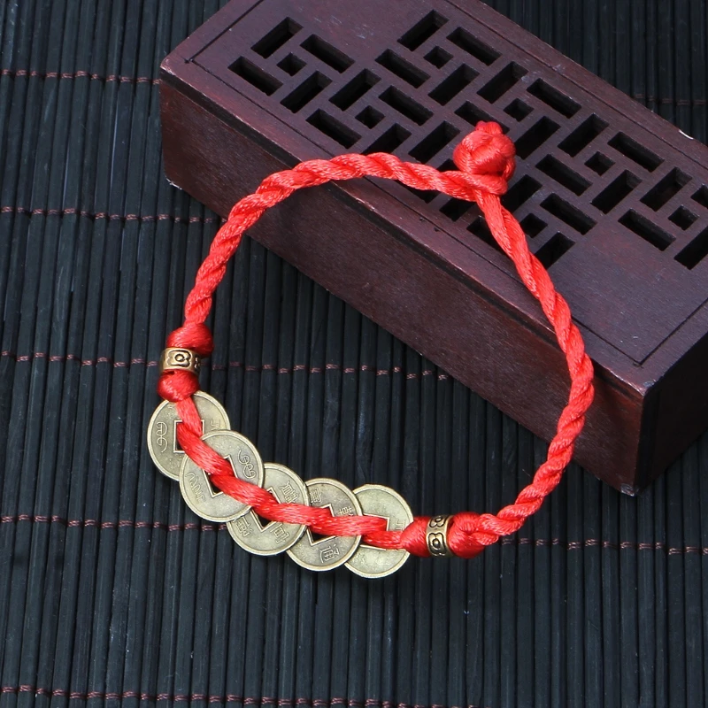 Китайский фэн шуй для богатства Лаки медная монета кулон красная веревка