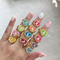 twelve constellations rings for women vintage aesthetic peach heart love rings candy color fashion jewelry