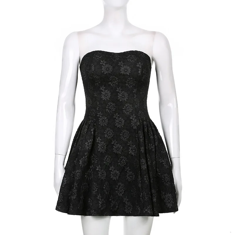 

Gothblack Vintage Flowers Printing Slim Dresses Women Sexy Low Cut Sleeveless Backless Mini Dress Summer Fashion Party Dress