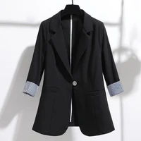50 hot sales%ef%bc%81%ef%bc%81%ef%bc%81women autumn 34 sleeve lapel button slim blazer coat striped cuff office jacket