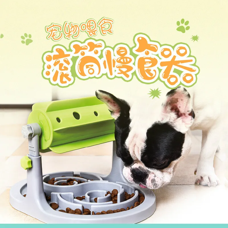 

Pets Feeder Dog Bowl Slow Eating Bloat Stop Food Plate Interactive Cat Anti Skid Food Leakage Toy Roller Puzzle Home Dog Supplie