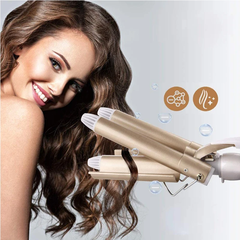 

Professional Hair Curler 3 Barrel Curling Iron Wand Dual Voltage Ceramic Hair Waver Crimper Instant Curls Crimping