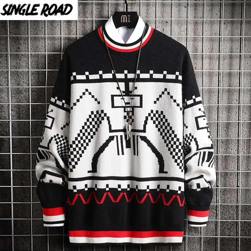 Мужской вязаный Свитер оверсайз SingleRoad винтажный пуловер в стиле Харадзюку хип