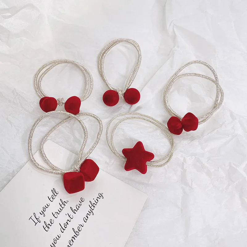 

Бархатная веревка для волос в стиле ретро с геометрическим рисунком звезды любовным сердцем шариком, резинка для волос, эластичная резинка,...