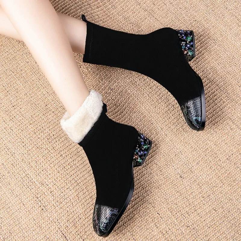 

Women Winter Warm snow Boots suede leather Classic ankle Boots Ankle Boots Rhinestone Wedding Party Shoes Woman