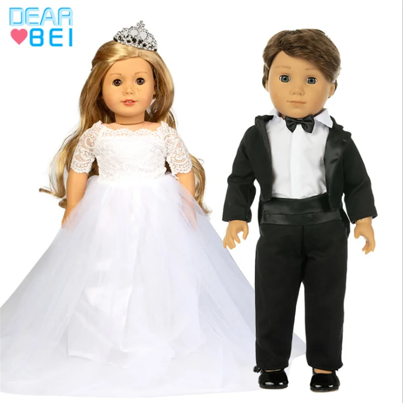 

Fit 18 inch Baby New Born Doll Clothes Accessories Purple Pink White Men's suit Crown Wedding Dress Suit For Baby Birthday Gift