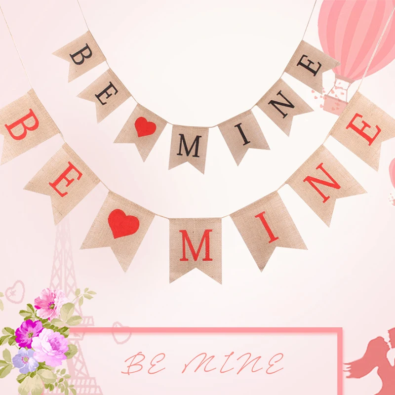 Баннер на День святого Валентина льняные флаги с палочками украшения для