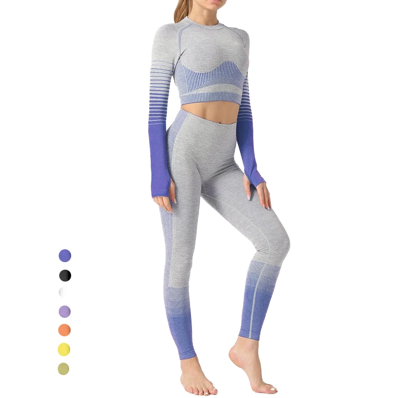 

Seamless GYM Tracksuit Clothing Leggings Cropped Shirts Sport Suit Long Sleeve Sportwear Leggins Women Fitness Wear Tops