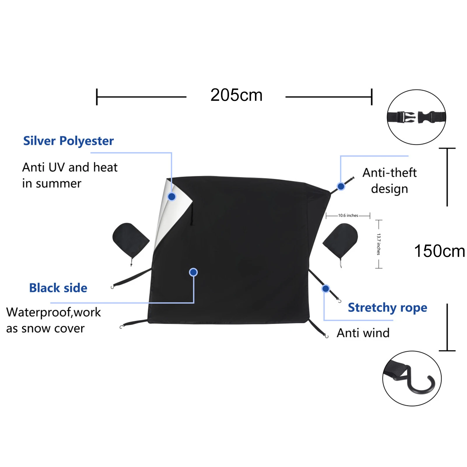 

Car Windshield Cover Outdoor frost Snow protection dustproof heatproof Winter Windscreen Cover with 2pcs Rear View Mirror Bags