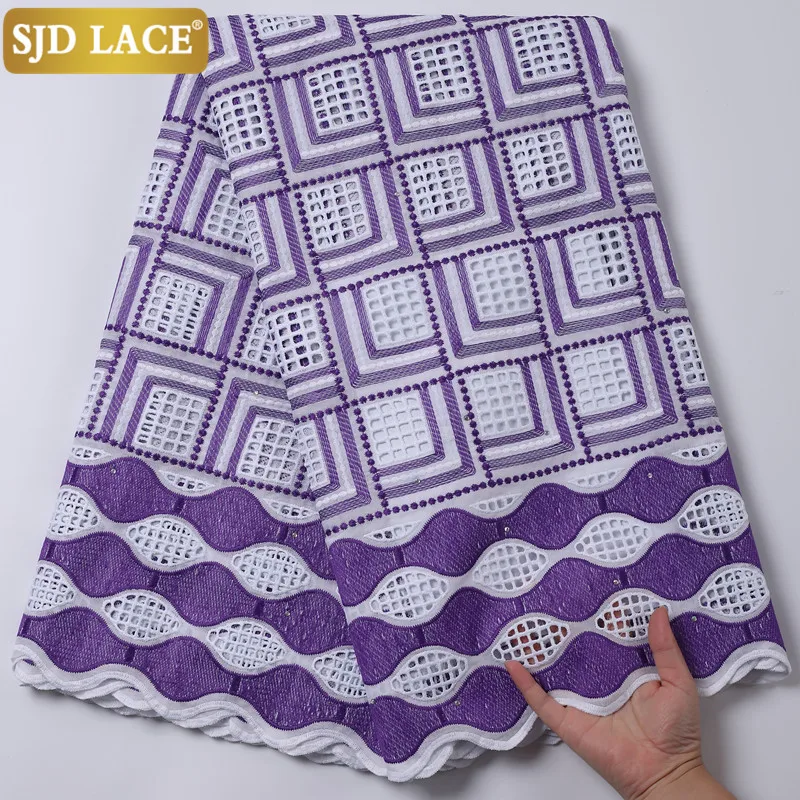 

SJD LACE Red African Cotton Laces Fabric High Quality Swiss Voile Lace In Switzerland With Stones Dubai Style For Weeding A2206