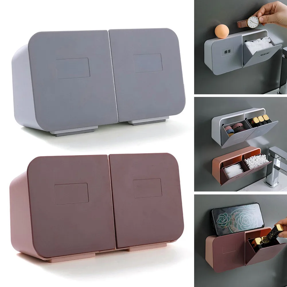 

Wall Mounted Cotton Swab Storage Box Makeup Lip Stick Organizer Punch Free Sundry Container Cosmetic Kitchen Bathroom Home Decor