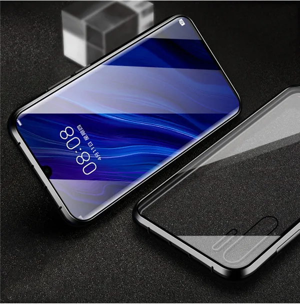 Black Магнитный адсорбционный металлический чехол для huawei P30 чехол для телефона Lite прозрачное закаленное стекло магнит чехол для huawei P30 Pro P30 Shell - Цвет: Black