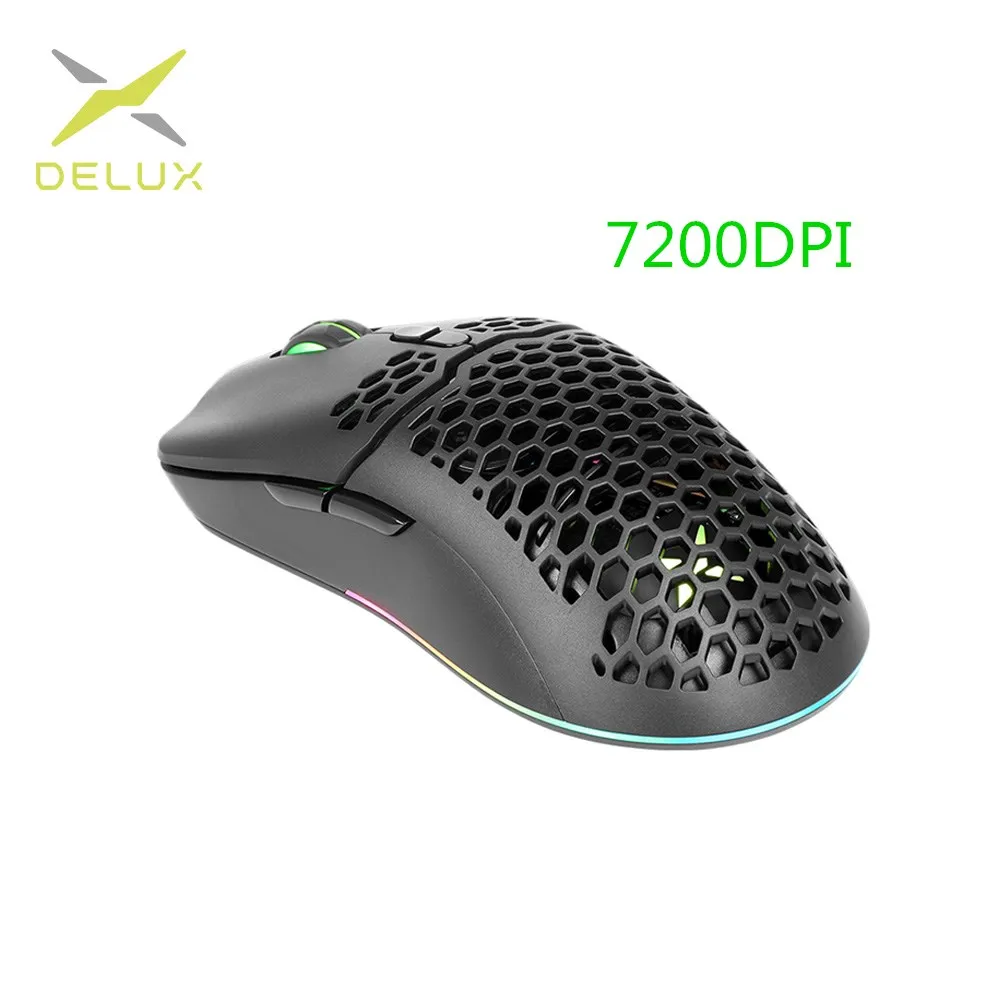 

Delux M700A 7200DPI New Lightweight Wired Mouse 67g Programmable Buttons RGB Hollow-out Gaming Mice For Computer Gamer