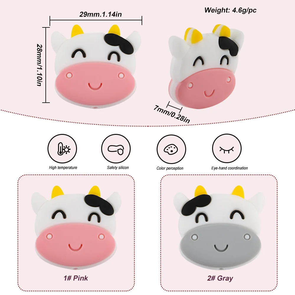

Kovict 10pcs Cows Food Grade Silicone Beads Chew Necklace Autism Pacifier Chain For Baby DIY Accessories Baby Teether Beads