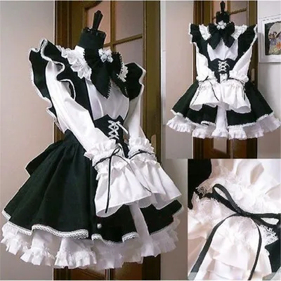 TPulling Damen French Maid Dress mit Schürze Anime Cosplay Kostüme Lolita Kleider Abendkleider japanisch Schick Kleid Anime Lolita Kleid für Mädchen Outfit