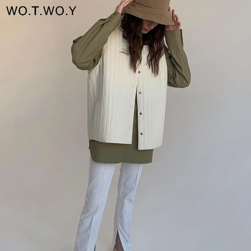 

Женский жилет без рукавов WOTWOY, повседневный теплый однобортный жилет с v-образным вырезом, 2022