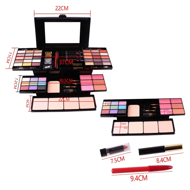 Miss Rose 58 цветов коробка для макияжа палитра теней век румяна пудра губная помада