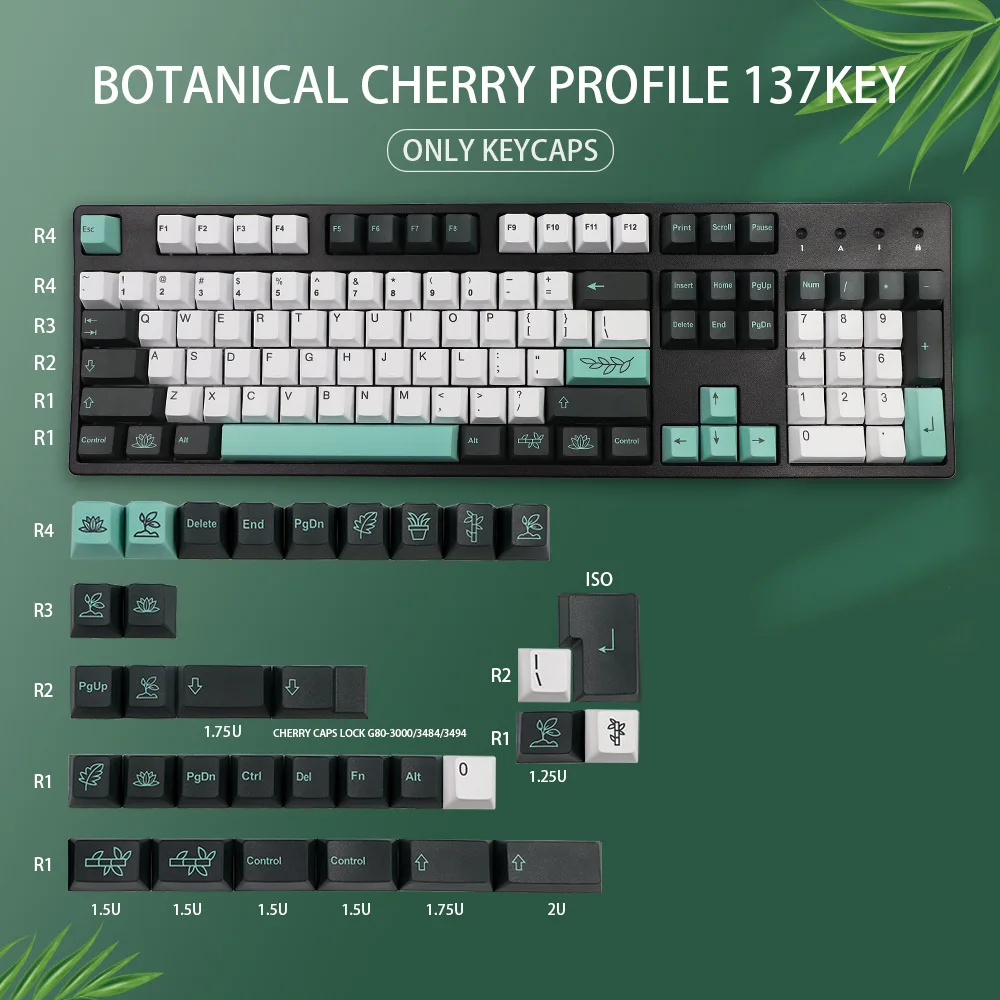 

137 Keys Botanic Garden Keycap Set Cherry Profile Sublimation PBT Keycaps for Mechanical Keyboards