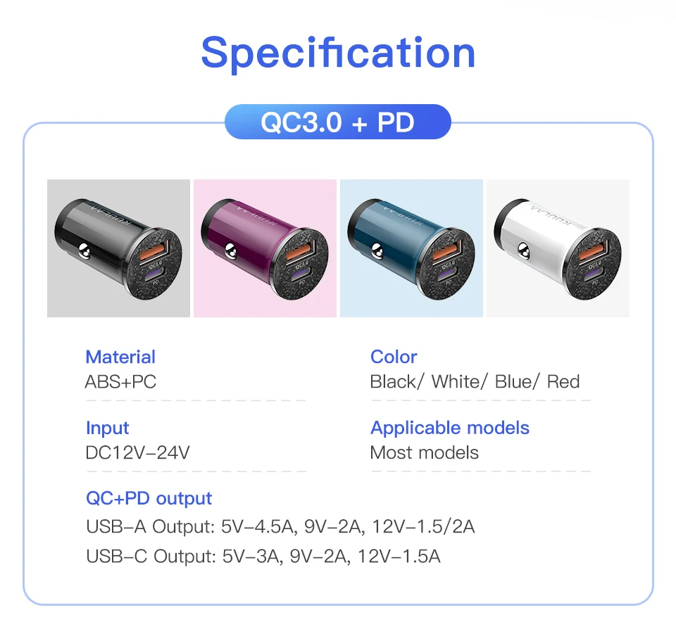 KUULAA Quick Charge 4,0 36 Вт QC PD 3,0 Автомобильное зарядное устройство для samsung S10 9 Быстрая автомобильная зарядка для Xiaomi iPhone usb ЗУ для мобильного телефона