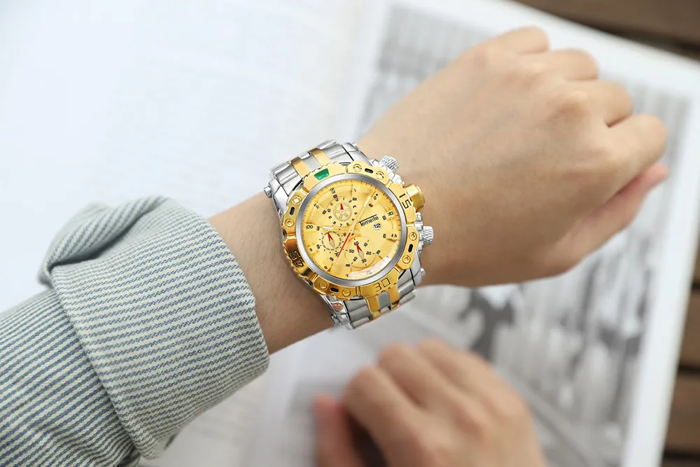 

TEMEITE Fashion Golden Silver Mens Quartz Watch Stainless Steel Waterproof Sport Watches Military Date Clock Relogio Masculino