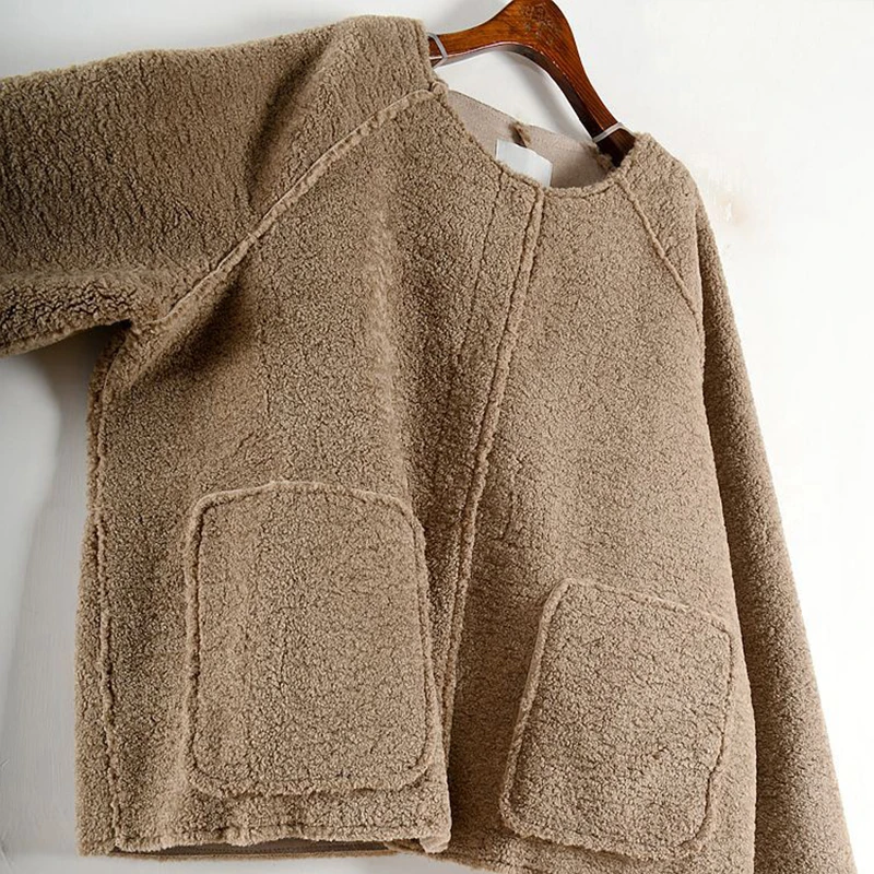 CHICEVER/корейское повседневное шерстяное пальто для женщин с круглым вырезом и